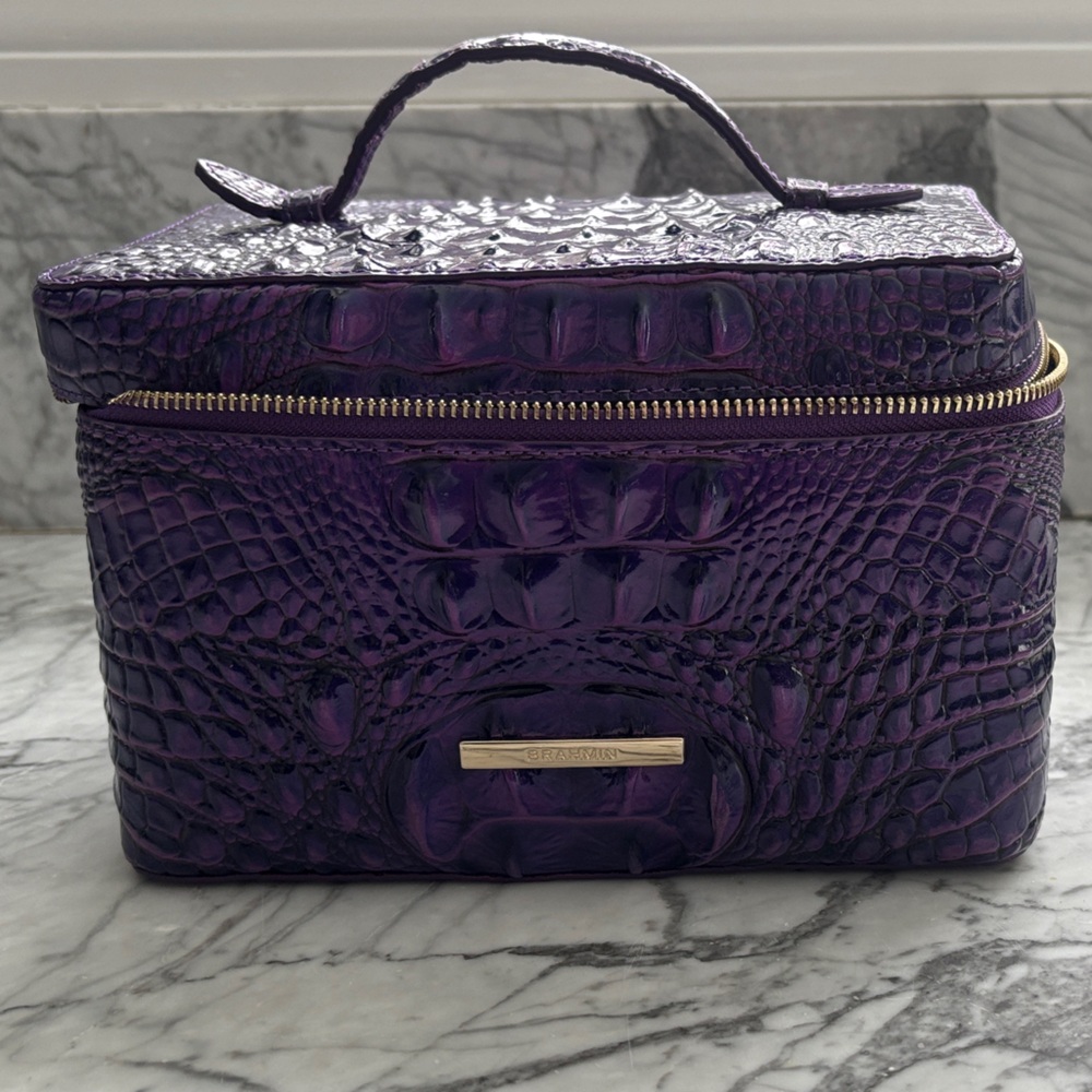 Brahmin's Charmaine Purple Crocodile-Embossed Cosmetic Case